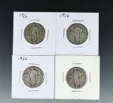 4 Standing Liberty Quarters 3-1926 and 1929 G-F