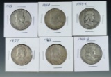 1949, 1950, 1954-S, 1957, 1963 and 1963-D Franklin Silver Half Dollars F-XF Details