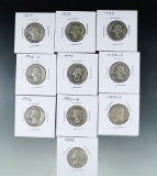 1934, 1938, 1939, 1942-S, 1945, 1945-S, 1946, 1946-D, 1951-S and 1956 Washington Silver Quarters