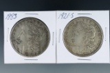 1883 and 1921-S Morgan Silver Dollars VF