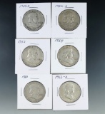 1949-D, 1950-D, 1952, 1954, 1960 and 1963-D Franklin Silver Half Dollars F-AU