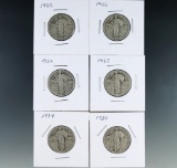 6 Standing Liberty Quarters 1925, 2-1926, 1927, 1929 and 1930 AG-F