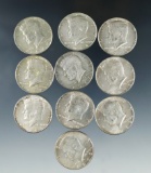 10 1966-69 Kennedy 40% Silver Half Dollars VF-AU