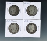 1908-S, 1909-S, 1912-D and 1914-S Barber Silver Half Dollars G