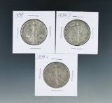 1939, 1939-D and 1939-S Walking Liberty Half Dollars VF-XF