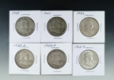 1948, 1949, 1952, 1953-D, 1954-D and 1963-D Franklin Silver Half Dollars F-AU