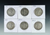 1934, 1936-S, 1942, 1943, 1944-D and 1947 Walking Liberty Half Dollars G-VF