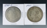 1899-O and 1921 Morgan Silver Dollars AG-F