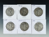 1934, 1935-D, 1938, 1940, 1943-S and 1944 Walking Liberty Half Dollars AG-VF