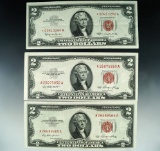 3 $2.00 Red Seal United States Notes 2-1953 and 1963 Star Note F-VF