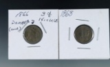 1866 F Damage and 1868 F Three Cent Nickels