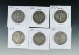 1934-S, 1936, 1937, 1939, 1943 and 1945 Walking Liberty Half Dollars G-VF