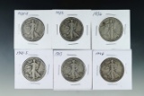 1934-S, 1935, 1936, 1941-S, 1943 and 1946 Walking Liberty Half Dollars G-VF