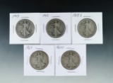 1917, 1918, 1918-S, 1920 and 1920-S Walking Liberty Half Dollars AG