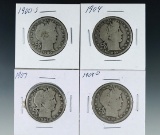 1900-S, 1904, 1907 and 1908-D Barber Silver Half Dollars AG-G
