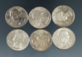 6 Washington Silver Quarters 1963-64 AU Toned