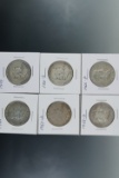 1948, 1949, 1950-D, 1951-S, 1958-D and 1963-D Franklin Silver Half Dollars F-XF