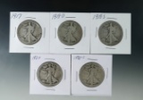 1917, 1918-D, 1918-S 1920 and 1920-S Walking Liberty Half Dollars AG