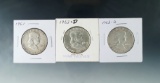 1951 and 2-1963-D Franklin Silver Half Dollars VF-AU