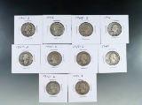 1941-S, 1943, 1945-S, 1946, 1947-D, 1947-S, 1948-S, 1949, 1950-D and 1951-S Washington Silver Qtrs