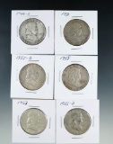 1949-D, 1950 1952-D, 1958, 1963 and 1963-D Franklin Silver Half Dollars VF-AU