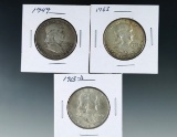 1949, 1963 and 1963-D Franklin Silver Half Dollars F-AU