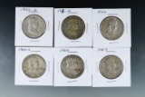 1952-D, 1953-D, 1954, 1954-S, 1956 and 1957 Franklin Silver Half Dollars F-XF