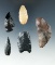 5 flaked artifacts including a Crescent Knife and a beautiful agate Leaf Point found in  Oregon.