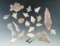 Group of assorted bird points and arrowheads, largest is 2 3/16