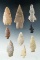 Set of nine arrowheads found in Texas, largest is 3 3/16