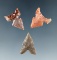 Set of three nice sidenotch arrowheads found near the Columbia River, all are around 3/4