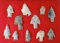 Set of 11 heavily patinated points and knives found in Texas, all have some damage.