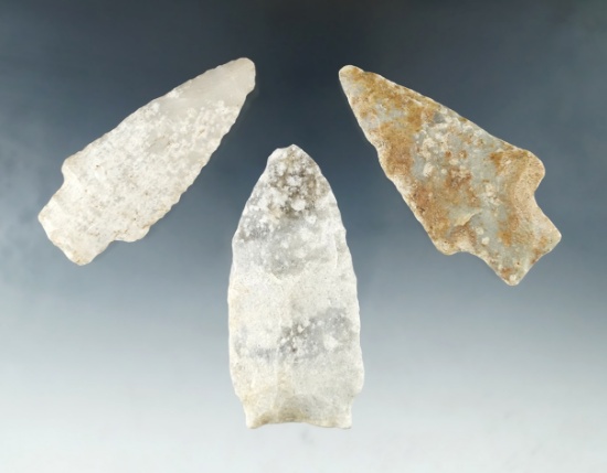 Set of three Quartz Knives found in Arkansas, largest is 2 13/16".