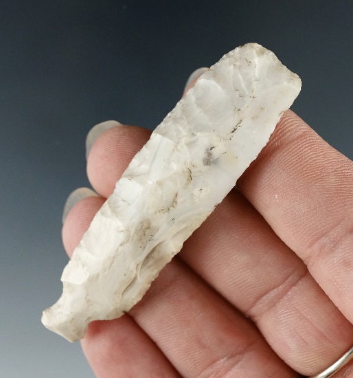 2 1/2" Ovoid Knife made from white Flint, found in Pike Co., Ohio. Ex. Jack Hooks Collection.