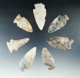 Set of seven assorted arrowheads found in Fairfield Co., Ohio, largest is 2 1/4