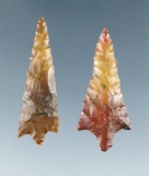 Nice pair of Rabbit Island Arrow points made from beautifully colored material. Largest is 1 1/4