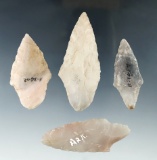 Set of three Gary point made from Novaculite found in Arkansas, largest is 2 15/16