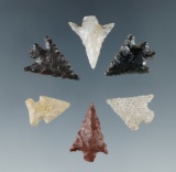 Set of six Columbia River arrowheads in nice condition, largest is 13/16