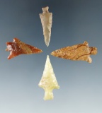 Set of four Columbia River arrowheads, largest is 1 1/4