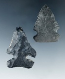 Pair of Coshocton Flint points - Knox Co., Ohio, including a nicely serrated 1 11/16