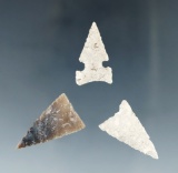 Set of three arrowheads found in the western U.S., largest is 1 1/16