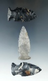 Set of three very nice Coshocton Archaic Fishspear points found in Ohio, excellent examples.