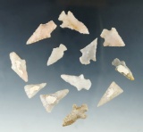 Set of 12 arrowheads, found by Glenn McDonald along the Red and little Missouri rivers.