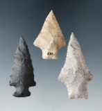 Set of three nice Florida points including 2 Hardee points and a Bolen Knife. Found in Pasco Co., an
