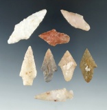 Set of eight assorted arrowheads, largest is 1 15/16