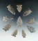 Set of 10 assorted Tennessee arrowheads, largest is 1 7/8