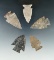 Set of five assorted arrowheads found in Tennessee, largest is 2