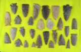 Large group of approximately 28 assorted arrowheads found in Tennessee, largest is 2 1/2