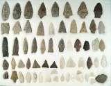 Large group of 62 assorted flaked points and knives in various conditions all found in Virginia.
