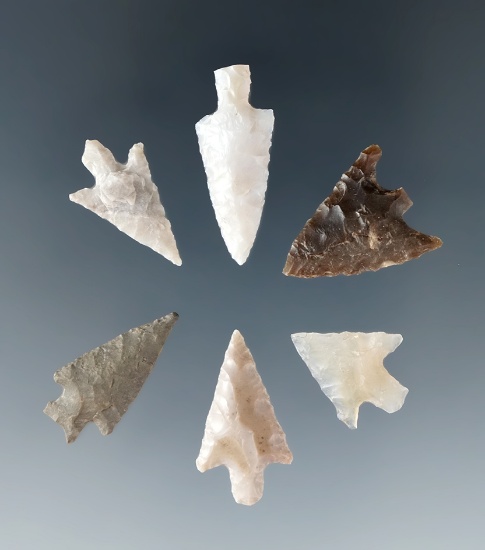 Set of six assorted Gempoint from the Columbia River, largest is 1". All from Dewey Schmid.